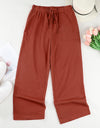 Drawstring Waist Crinkled Wide Leg Pants