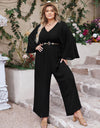 Plus Size V-Neck Long Sleeve Wide Leg Jumpsuit