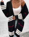 Striped Rib-Knit Drop Shoulder Open Front Cardigan