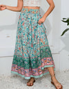 Bohemian Print Smocked Waist Maxi Skirt