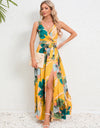 Slit Tied Printed Surplice Dress