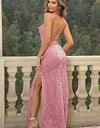 Sequin Backless Split Maxi Dress