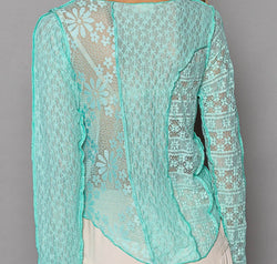 POL Exposed Seam Long Sleeve Lace Knit Top