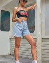 Buttoned Raw Hem Denim Shorts