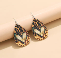 PU Leather Leopard Teardrop Earrings