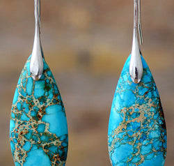 Handmade Teardrop Shape Natural Stone Dangle Earrings