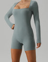 Square Neck Long Sleeve Active Romper