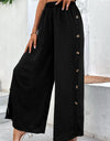 Button Detail Elastic Waist Wide Leg Pants