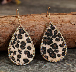 Zircon PU Leopard Teardrop Earrings