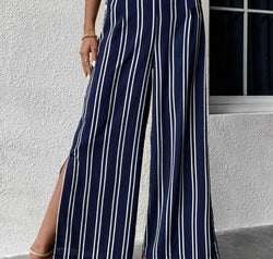 Striped Slit Wide Leg Pants