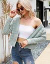 Open Front Cuffed Cropped Cardigan