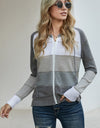 Zip-Up Raglan Sleeve Openwork Hooded Cardigan