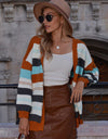 Striped Drop Shoulder Open Front Cardigan