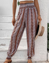 Smocked Printed High Waist Pants