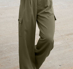 Ruched Wide Leg Pants with Pockets