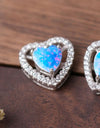 925 Sterling Silver Opal Heart Stud Earrings