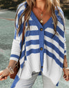 Striped Button Up Batwing Sleeve Cardigan