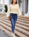 Round Neck Openwork Long Sleeve Knit Top