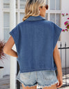 Buttoned Up Collared Neck Denim Top
