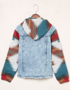 Drawstring Hooded Pocketed Denim Jacket