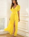 Tie Waist Flutter Sleeve Maxi Dress