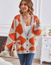 Geometric Lantern Sleeve Cardigan with Pockets