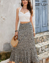 Leopard Print Frill Trim Maxi Skirt