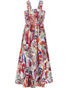 Smocked Printed Square Neck Sleeveless Dress