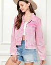 Veveret Button Up Cropped Denim Jacket