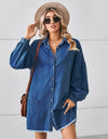 Button Up Pocketed Raw Hem Denim Dress