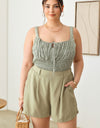 Zenobia Plus Size Half Elastic Waist Shorts with Pockets