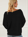 Openwork Boat Neck Lantern Sleeve Sweater