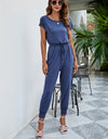 Drawstring Waist Short Sleeve Jogger Jumpsuit