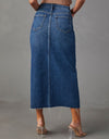 Slit Raw Hem Midi Denim Skirt