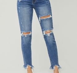RISEN Distressed Frayed Hem Slim Jeans