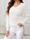 V-Neck Long Sleeve Eyelet Knit Top