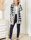 Woven Right Houndstooth Open Front Longline Cardigan