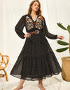 Plus Size Embroidered Tassel Balloon Sleeve Dress