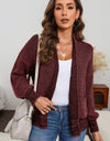 Waffle-knit Pocketed Open Front Cardigan