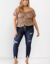 Zenobia Plus Size Frill Ruched Off-Shoulder Short Sleeve Blouse