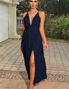 Sleeveless Plunge Neck Slit Maxi Dress