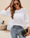 Round Neck Openwork Dropped Shoulder Knit Top