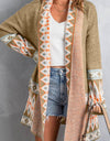 Geometric Open Front Long Sleeve Cardigan