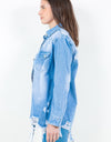 American Bazi Frayed Hem Distressed Denim Shirt Jacket
