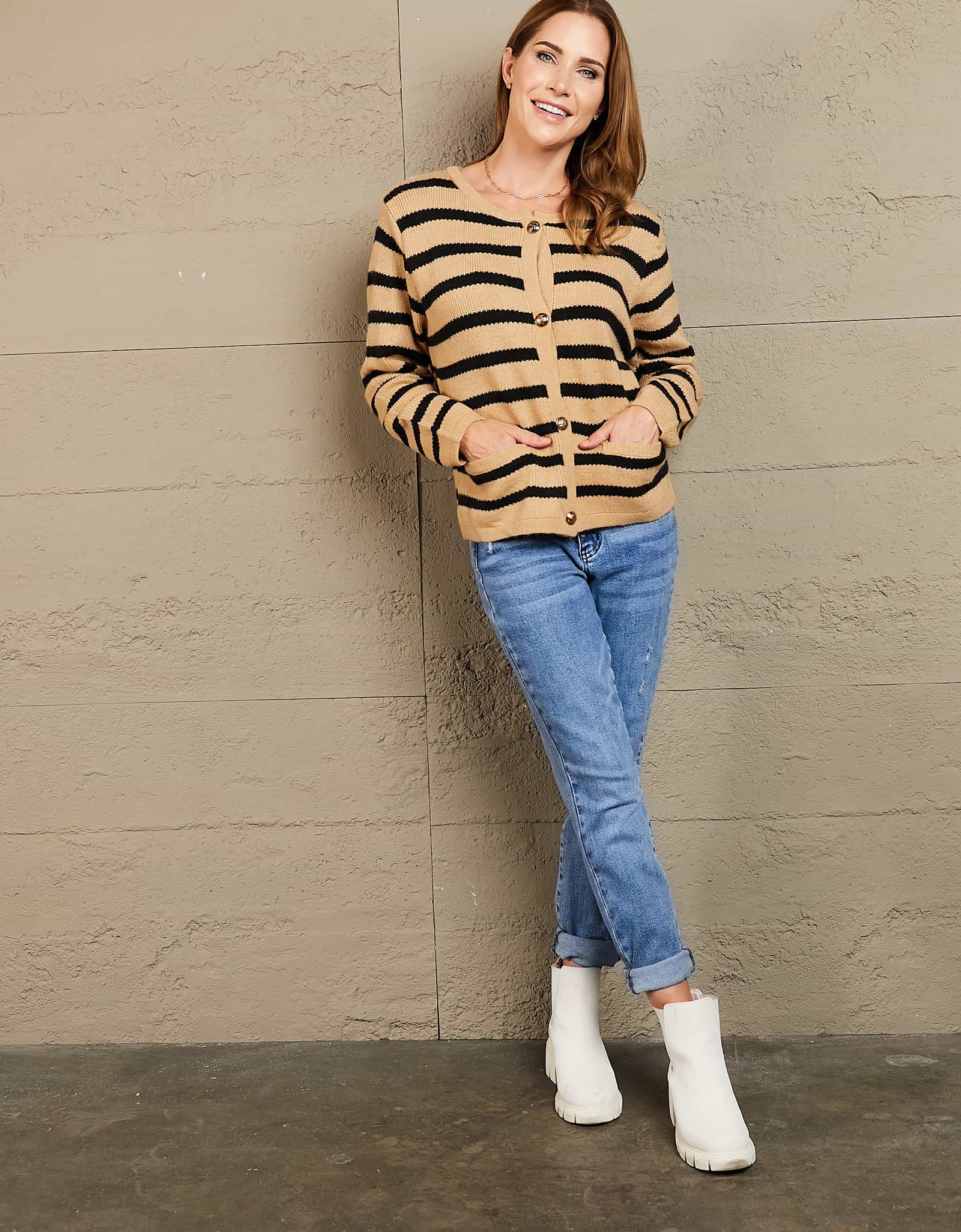 Woven Right Striped Button Front Cardigan