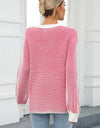 Angel Wings Striped Round Neck Long Sleeve Knit Top