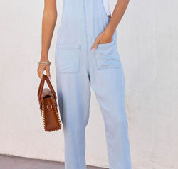 Spaghetti Strap Denim Overalls with Pockets