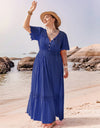 Plus Size Lace Detail Tie Neck Short Sleeve Maxi Dress