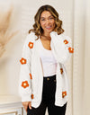 Flower Dropped Shoulder Open Front Cardigan