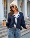 Buttoned V-Neck Long Sleeve Cardigan